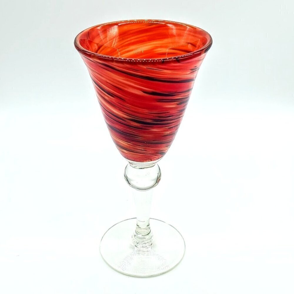 Pier 1 Red Twist Blown Glass Water Goblet